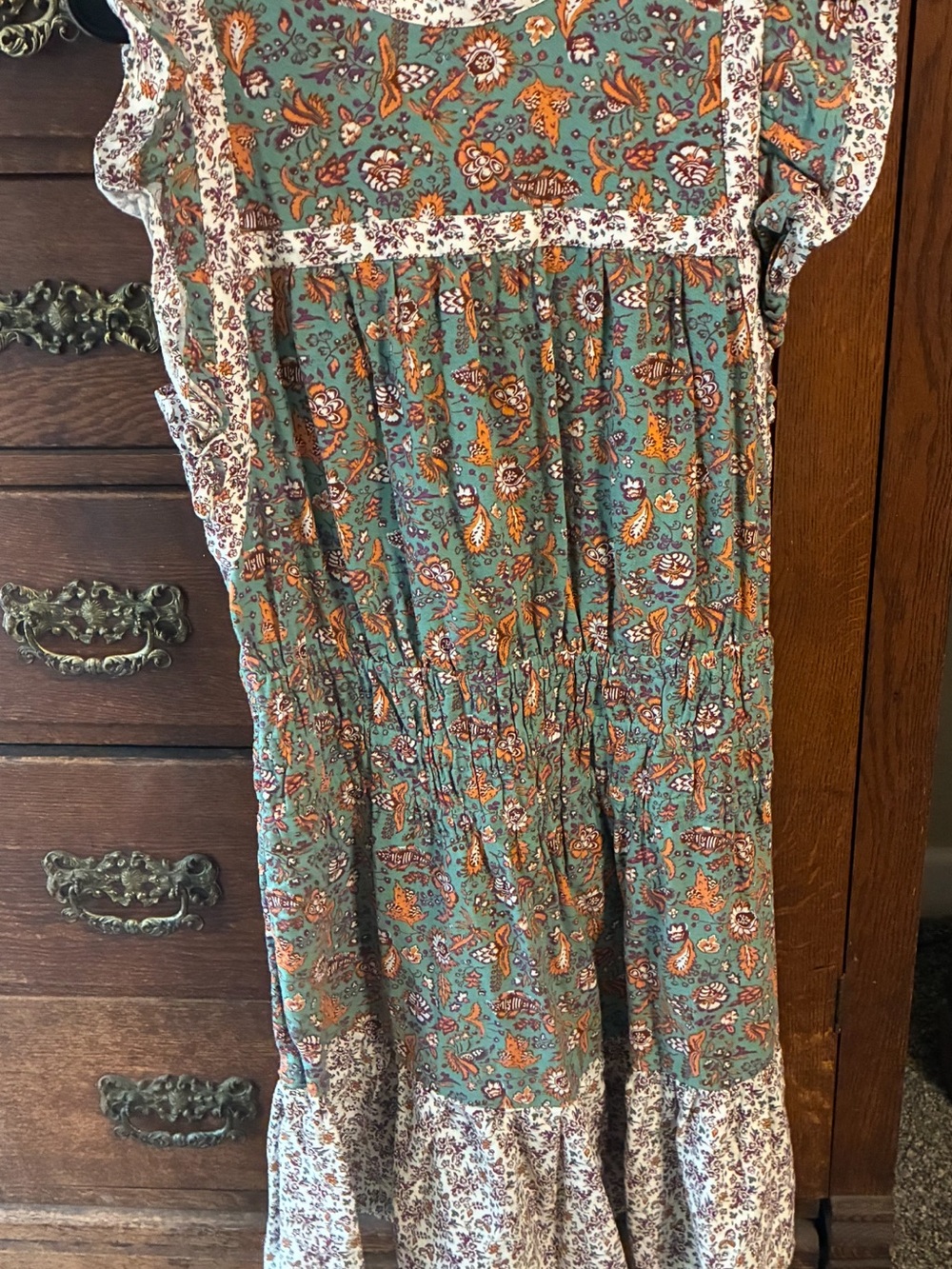 Universal Thread Teal Paisley Ruffle Sundress with Orange Accents